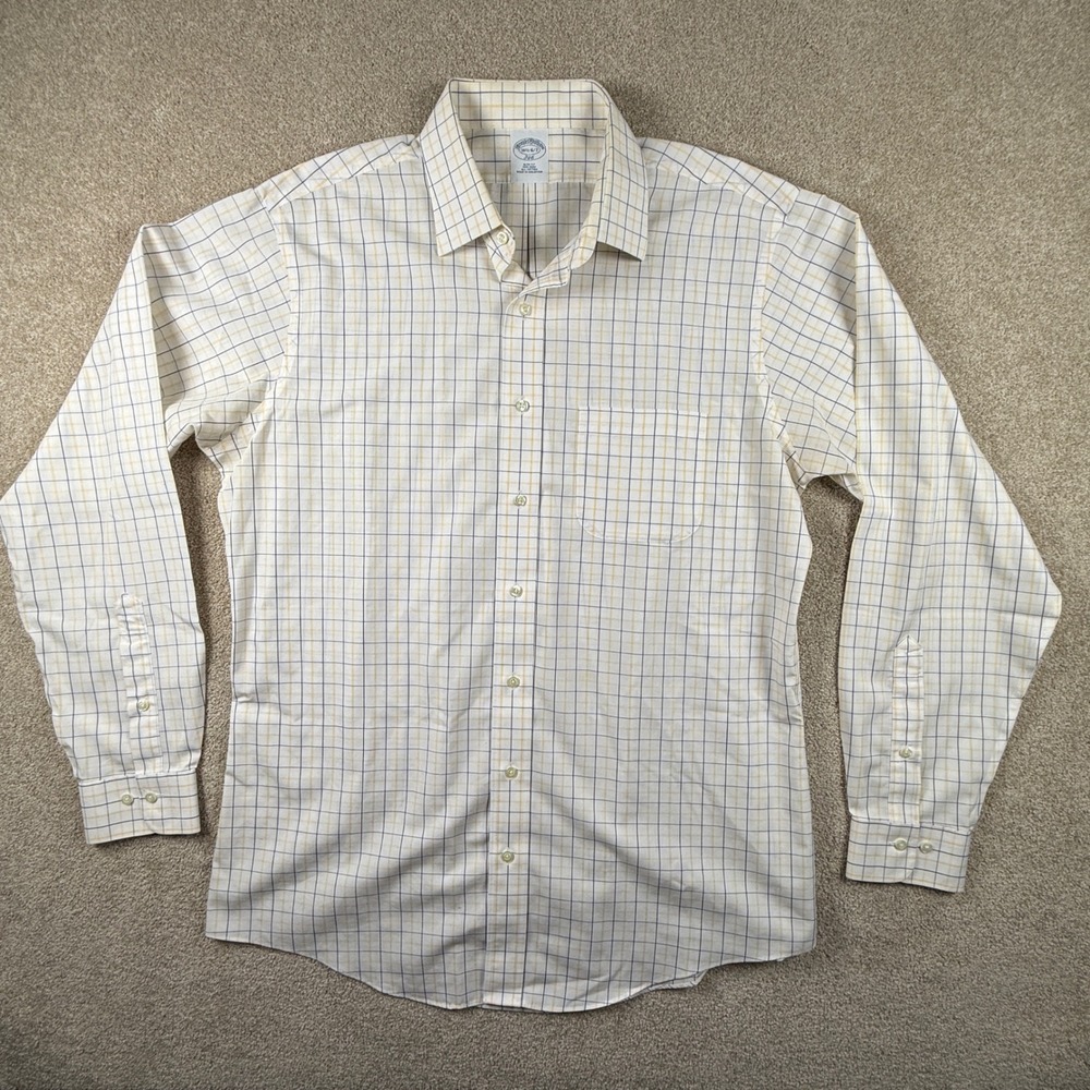 Brooks Brothers 346 Mens 16.5 34/35 Slim Fit Non-Iron Cotton Tattersall Shirt